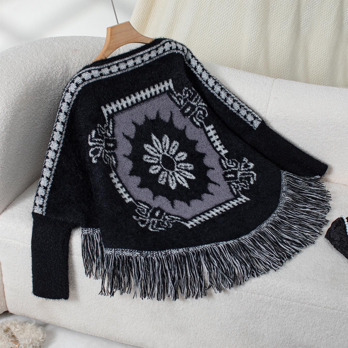 Осень и зима Женский принт Свободный рукав летучая мышь Перекрестная граница Плащ — фото 9