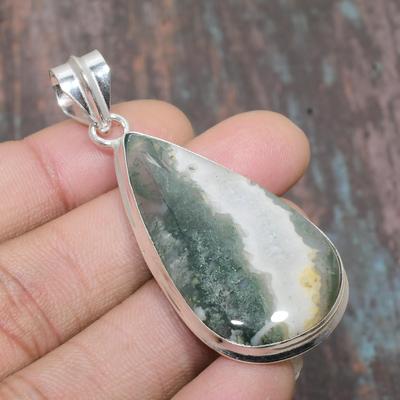 Indian Moss Agate Gemstone  925 Sterling Silver Handmade Jewelry Pendant