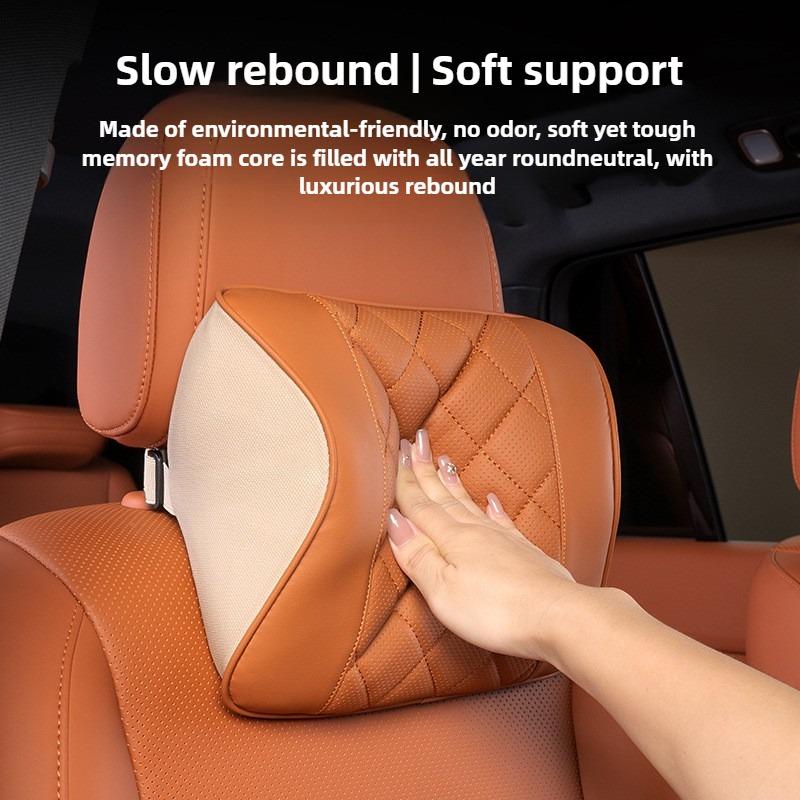 Nappa Leather Car Neck Cushion Waist Support Pillow Memory Foam Car Headrest Lumbar Support Seat Accessories Car Neck Pillow Set