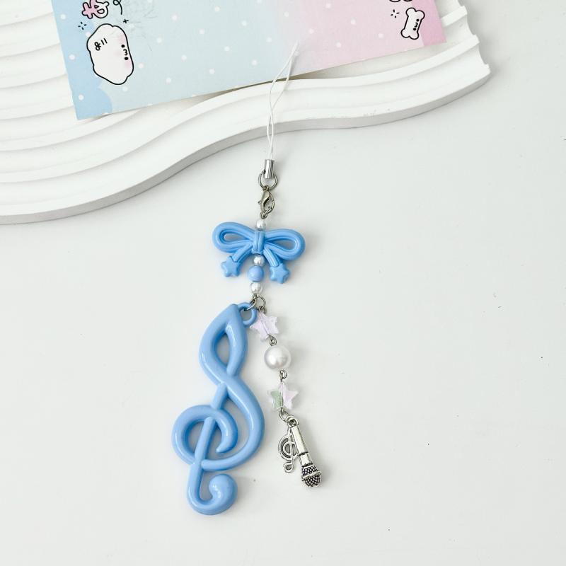 

Creative Bowknot Keychain Music Note Beaded Pendant Mobile Phone Lanyard Strap Bag Charm Decor Suitable For Music Lovers Gift