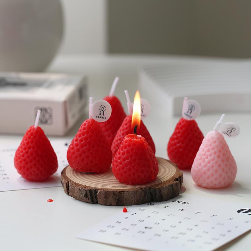 Strawberry-Scented Soy Wax Candle: Creative Fruit-Shaped Home Decor & Birthday Party Favor