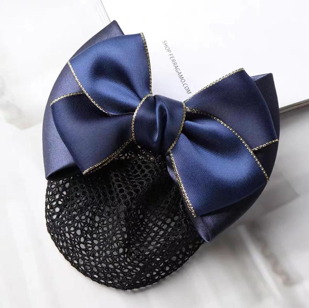 Gold-Edged Bow Hairnet for Professional Female Nurses & Hotel Staff