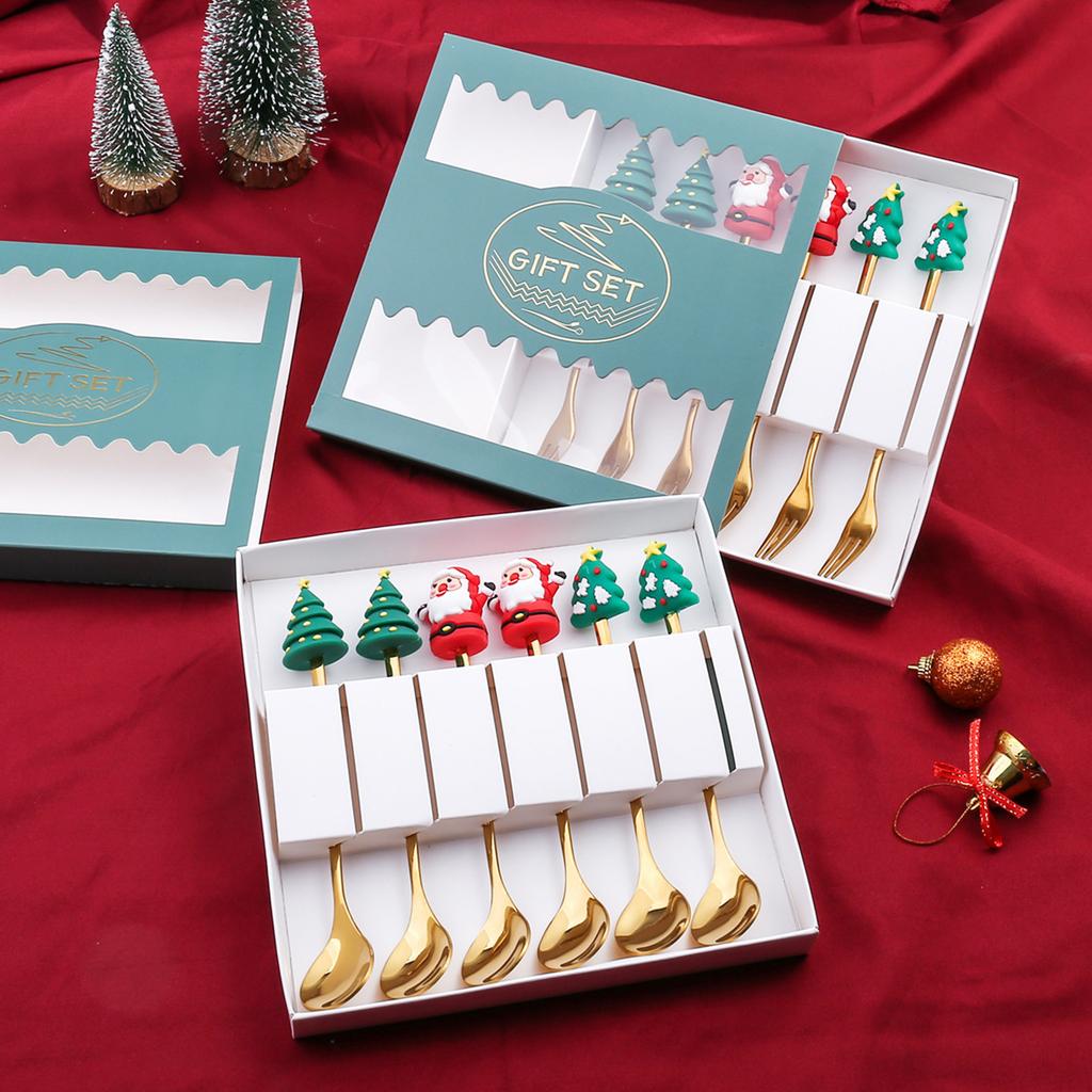 Christmas Themed Cutlery Set Stainless Steel Creative Cartoon Knife Fork Spoon Set Xmas Holiday Creative Gift
