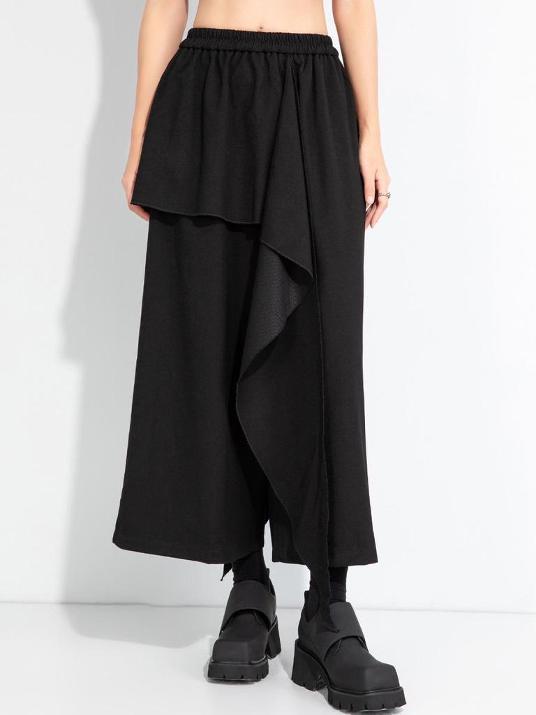 Jesień 2025 Nieregularne Spodnie Spódnicowe o Szerokich Nogawkach Długości 9/10 - Wyszczuplające, Ukrywające Biodra, Jednokolorowe, Plus Size