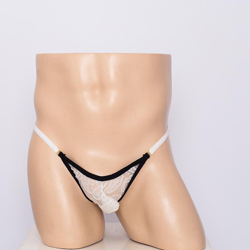 Popular Men's Low-rise Sex Panties, Suspenders, Pockets, Lace Perspective Men's Sex Panties, Thongs