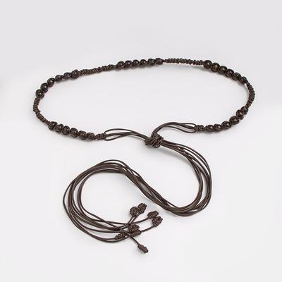 Boho Style Waist Rope Knitted Ethnic Style Handmade Women's Belt Leather Rope Wooden Beads Leisure Vacation Style Waist Rope