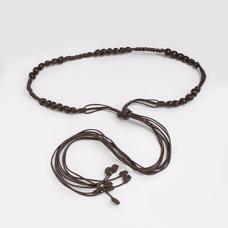 Boho Style Waist Rope Knitted Ethnic Style Handmade Women's Belt Leather Rope Wooden Beads Leisure Vacation Style Waist Rope