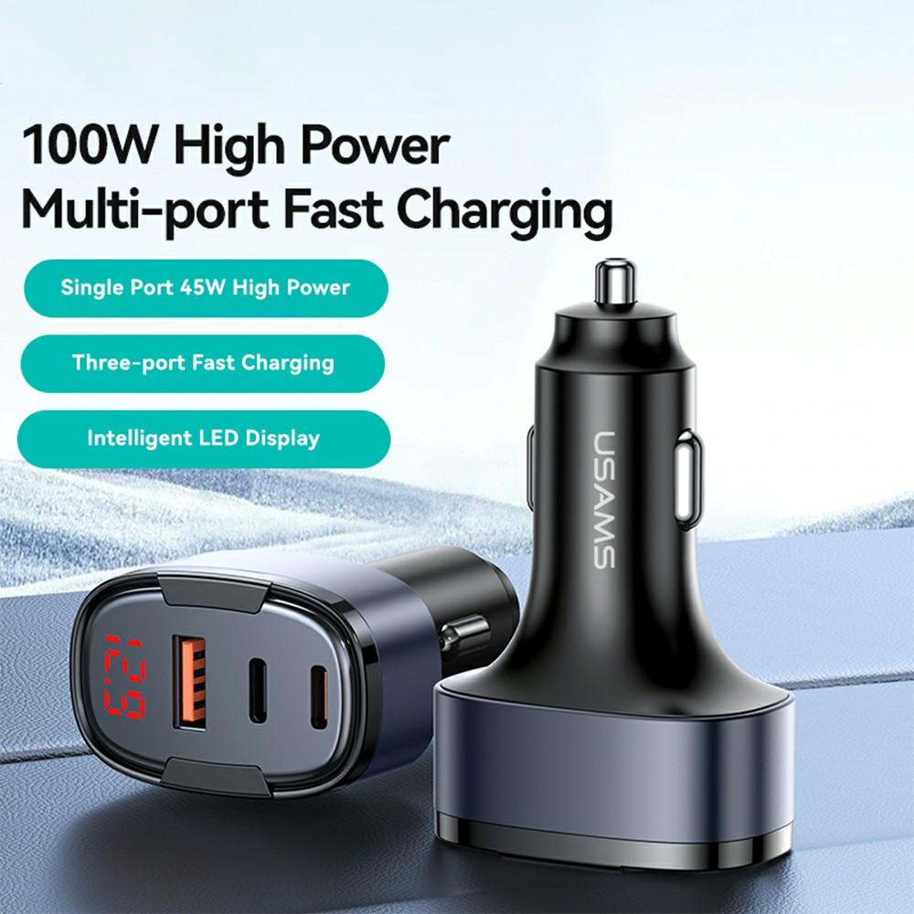 

USAMS CC257 C42 100W Type-C+USB+iP Three Ports Aluminum Alloy Fast Car Charger As Shown A