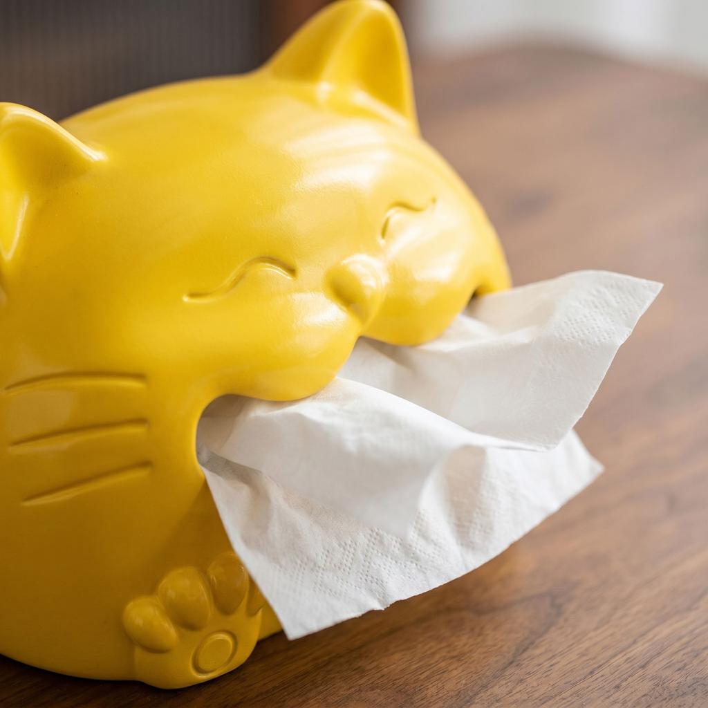 Creative Cat Shaped Tissue Box Holder Decorative Home Accessories Resin Material Durable Design for Living Room Bathroom Office Use