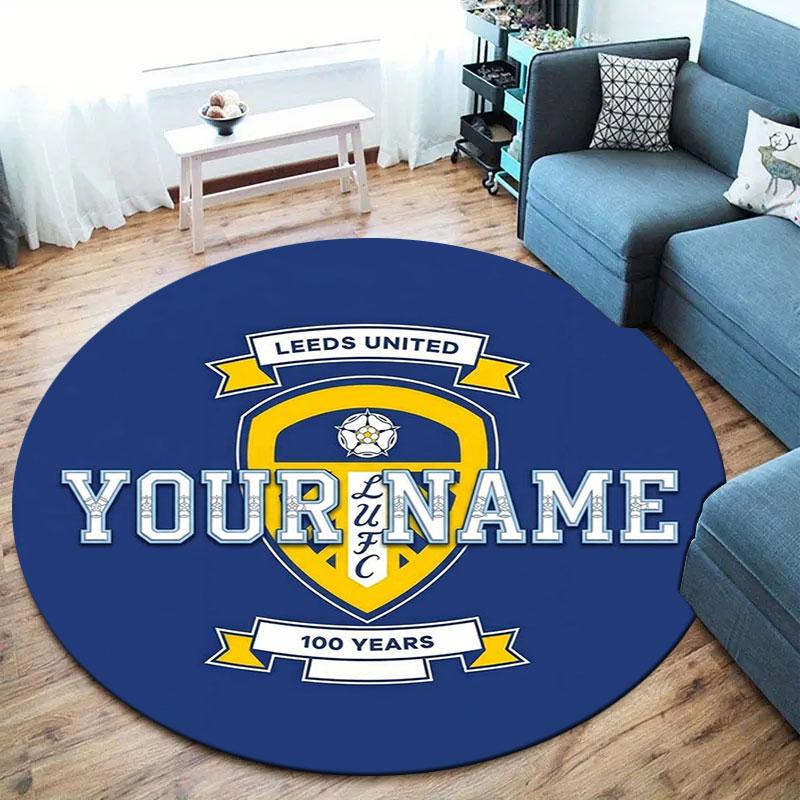Leeds United Custom Name Round Area Rug,Carpet Rug for Living Room Bedroom Sofa Playroom Decor,Non-slip Floor Mat