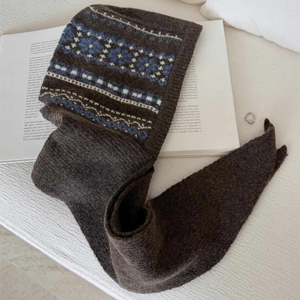 Fair Isle Style Ear Protection Hat Scarf Cap Winter Cap Warm Hooded Hat  Outdoor