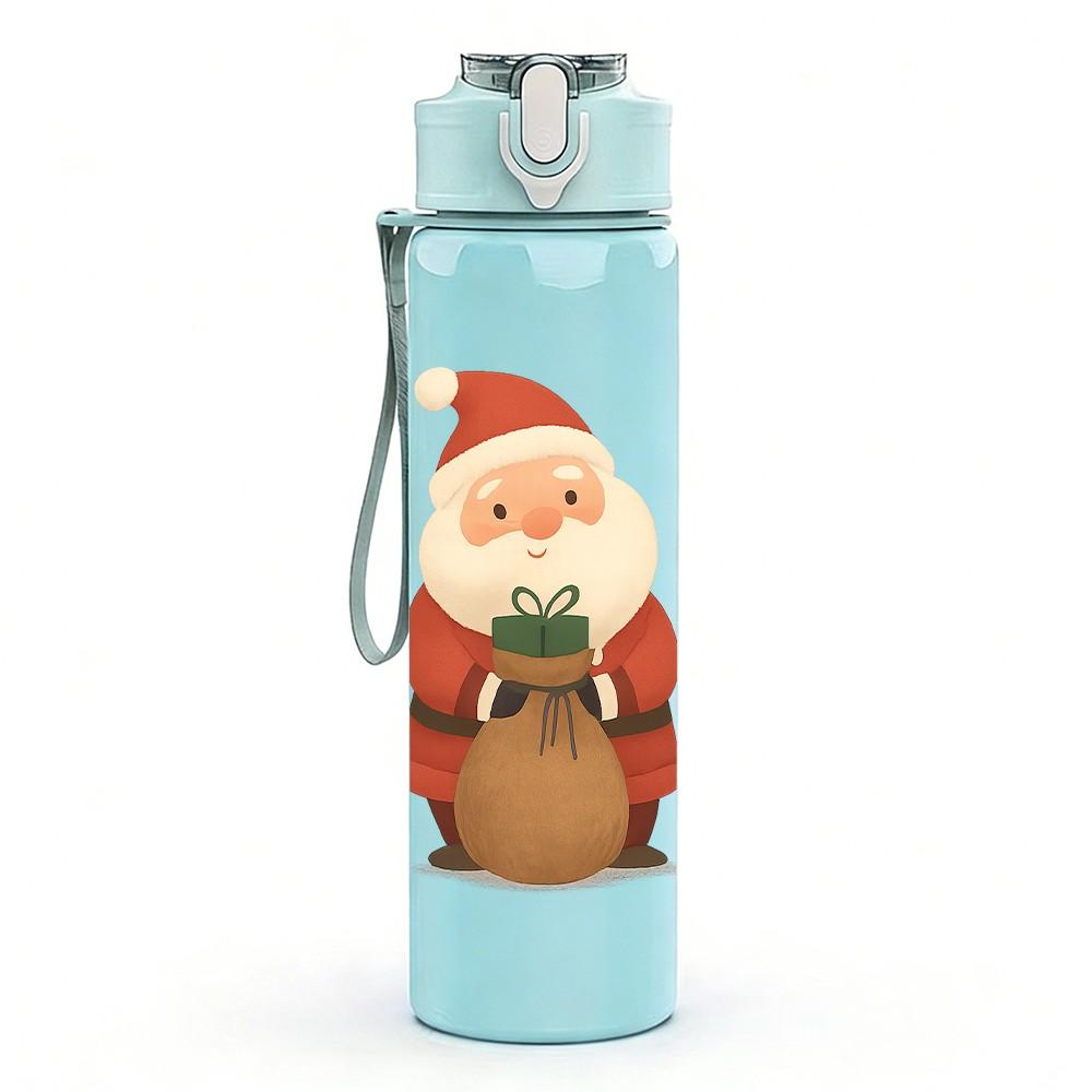 1PC Santa Claus Gift Sack Art 750ml Color Plastic Sports Water Bottle Leakproof Flip Straw Lid Suitable for Sports Office Home Use