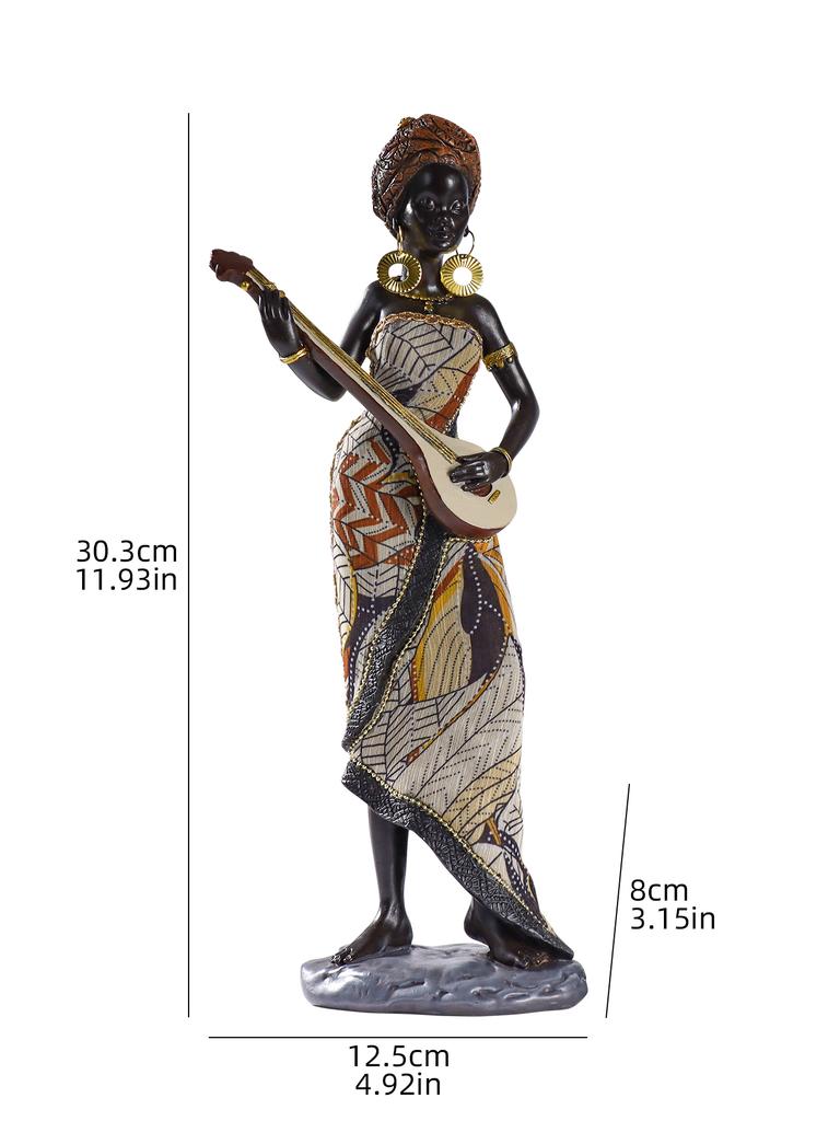 African Female Musician Sculpture, Resin Figurines, Home Decorative Ornaments