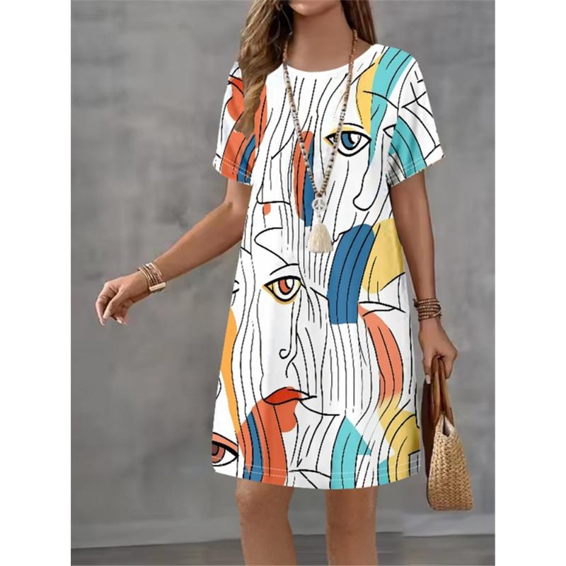 Personalized Printed Womens Dress Summer New 2025 Casual Mini Dress Female Streetwear Clothing Loose Short Sleeve A-Line Dress