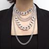 Stylish Punk Women Multi-layer Curb Chain Statement Necklace Rock Hip-hop Jewelry Gift Jewelry Decor