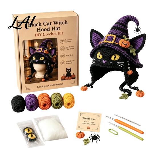 Snadný krok za krokem návod Háčkovací sada klobouku s vysoce landským skotem Halloween dýně pavouk kapuce sada DIY ruční výroba pro dospělé teenagery tematický projekt