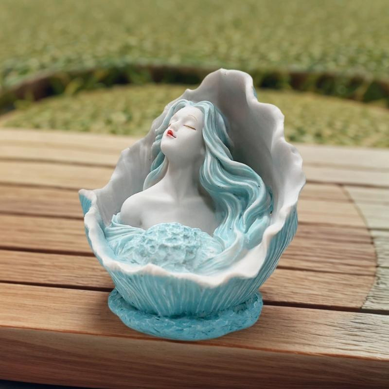 Conch Girl Statues and Sculptures,Resin Conch Girl Statue Ornament,Housewarmings Gift,Home Decors Fish Tanks Supplies