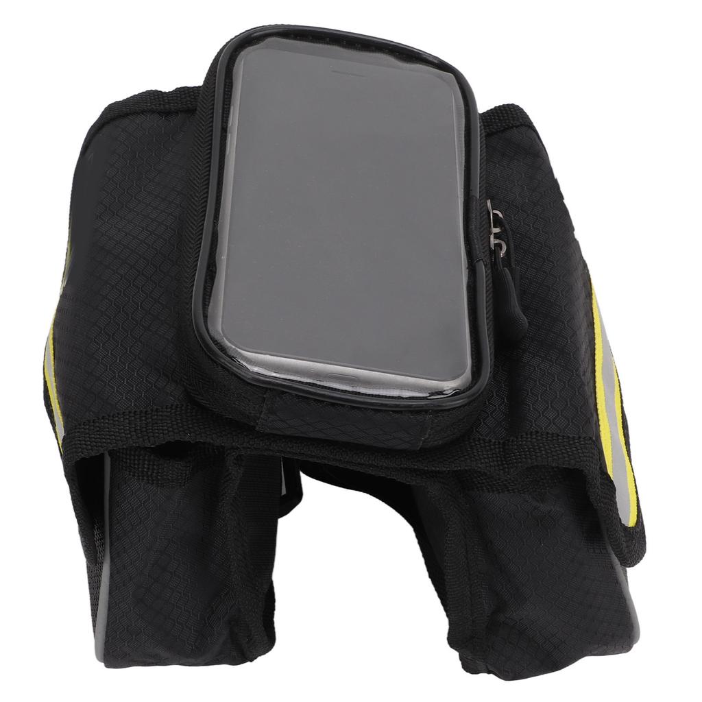 Bike Frame Bag 600D Nylon Fabric Sensitive TPU Film Reflective Tapes Dual Zipper Shock Resistant Bike Phone BagYellow