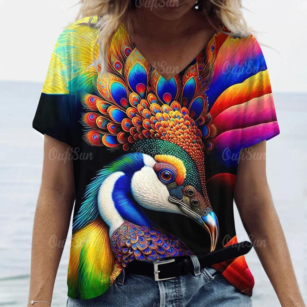 Camiseta con estampado de plumas 3D para mujer, camisa de manga corta estética a la moda de verano, Top informal para todos los días, talla grande