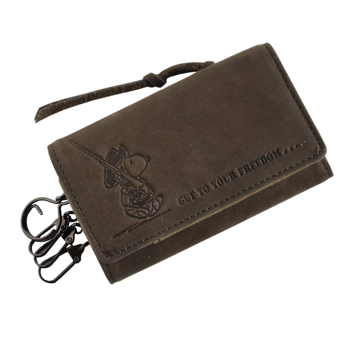 

PEANUTS Key Case for Men and Genuine Coin Series [Peanuts] Women, Leather, Simple, 4-Key Hook, Billfold, Purse, FREEDOM [37262] (Khaki)