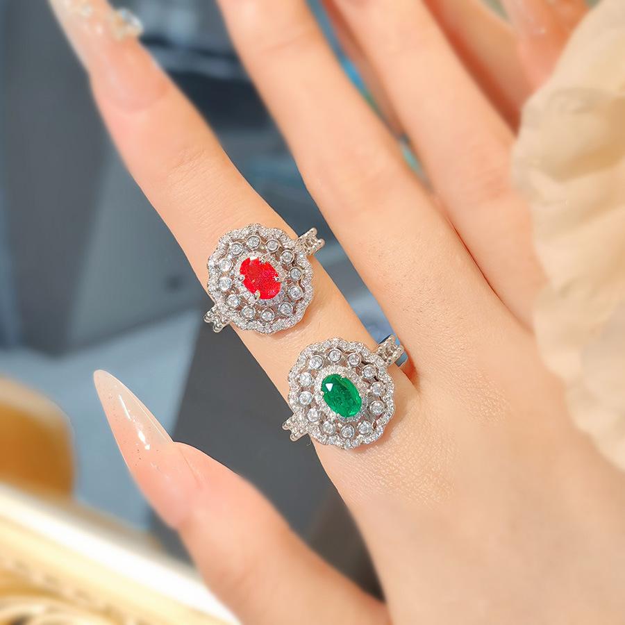 Light Luxury Niche Temperament Simulation Pigeon Blood Ruby Ring Women'S Red Corundum High-Grade With Cotton Emerald Diamond Ring