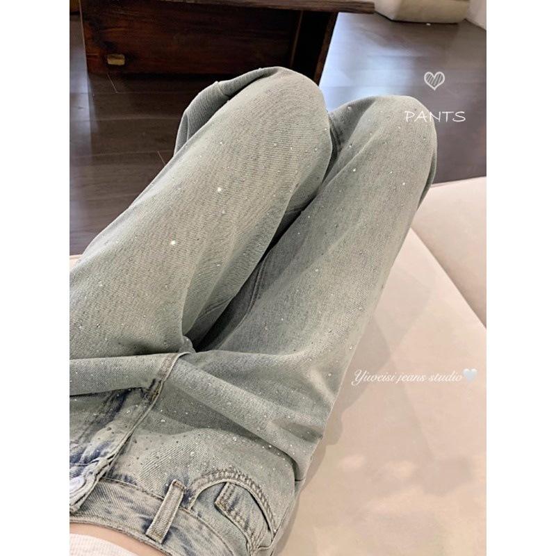 

Women s Rhinestone Jeans: High-Waisted, Slimming, Straight, or Wide-Leg, Floor-Length Pants for Summer 3XL (Recommend 150-165 Catty)