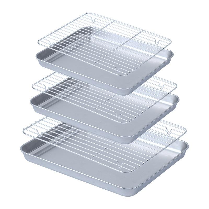 304 Stainless Steel Fruit Cake BBQ Tray Removable Cooling Rack Nonstick Barbecue Tray Square Baking Plate Kitchen Baking Tray