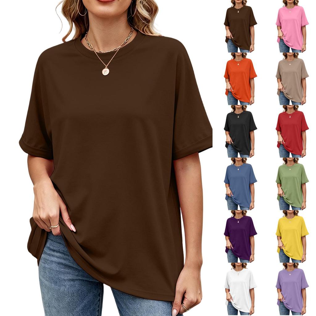 Women Loose Fit Casual Round Neck Short Sleeve T Shirt Lightweight Comfortable Summer Top