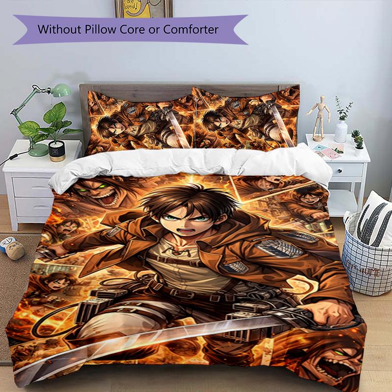 Eren & Mikasa 3pcs Bedding Set Duvet Cover Closure Includes 1 Duvet Cover & 2 Pillowcases for All Seasons Bedroom Home Dorm Decor