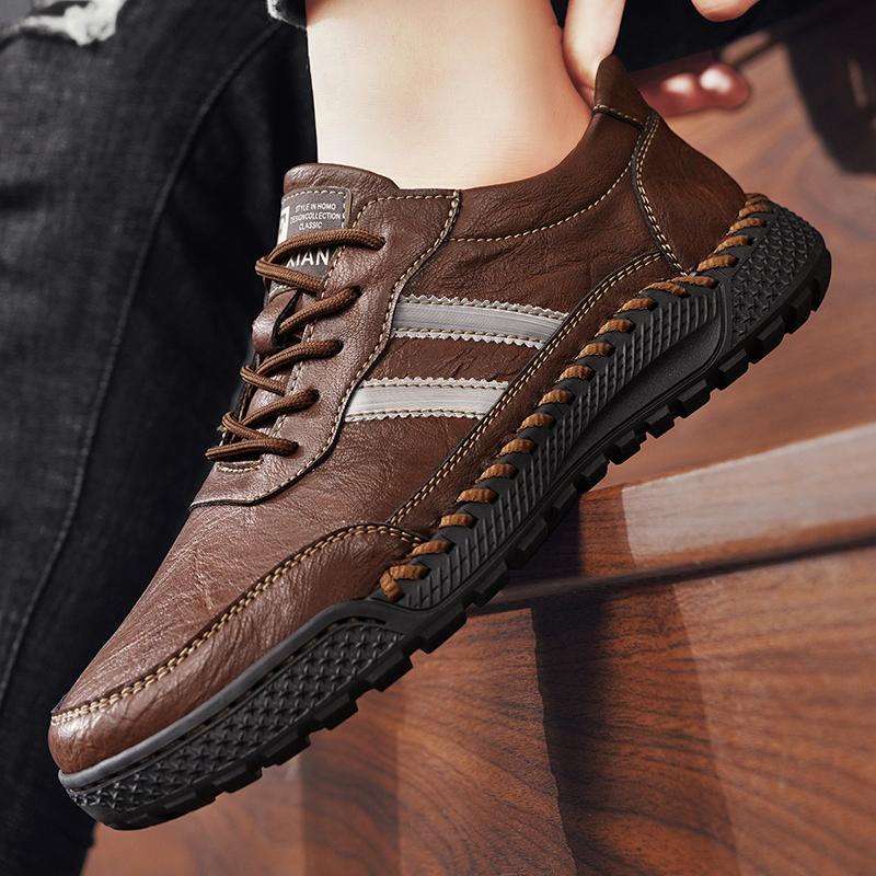Men's Leather Casual Shoes Lace Up Sneakers