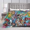 Cartoon Cute Doodle Plush Blankets Students  Flannel Throw Blanket For Home Warm Soft Custom Quality Bedspread Birthday Present