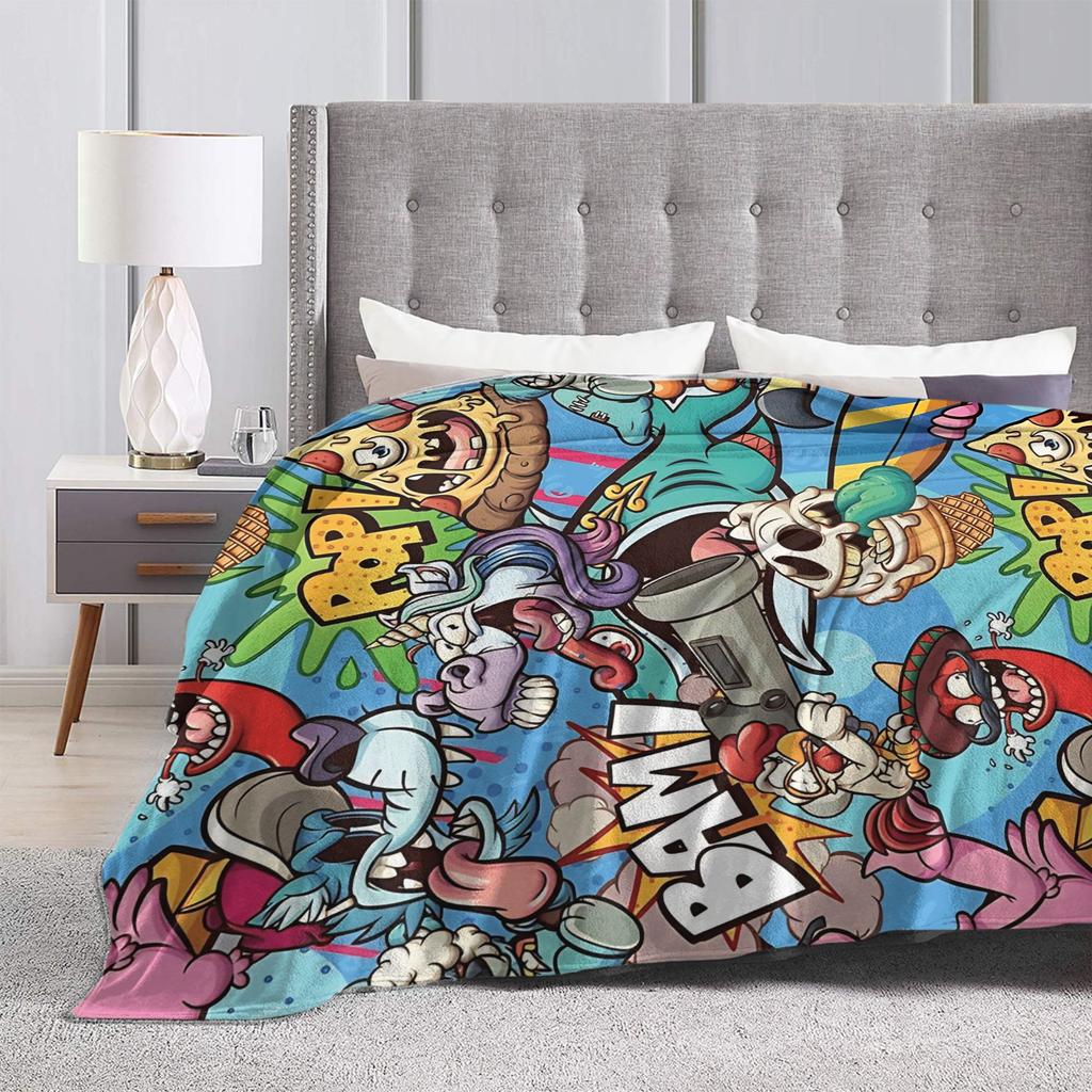 Cartoon Cute Doodle Plush Blankets Students  Flannel Throw Blanket For Home Warm Soft Custom Quality Bedspread Birthday Present