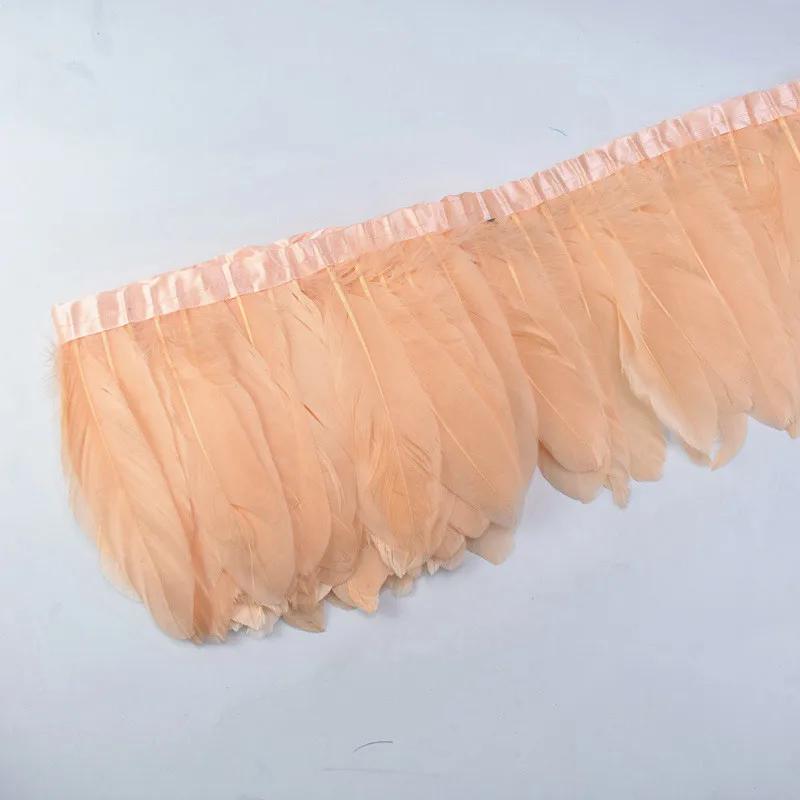 1Meter Colored Goose Feathers Trims Real Geese Feather Trim Tassel Fringe Ribbon White Black Feather Crafts Clothes Accessories