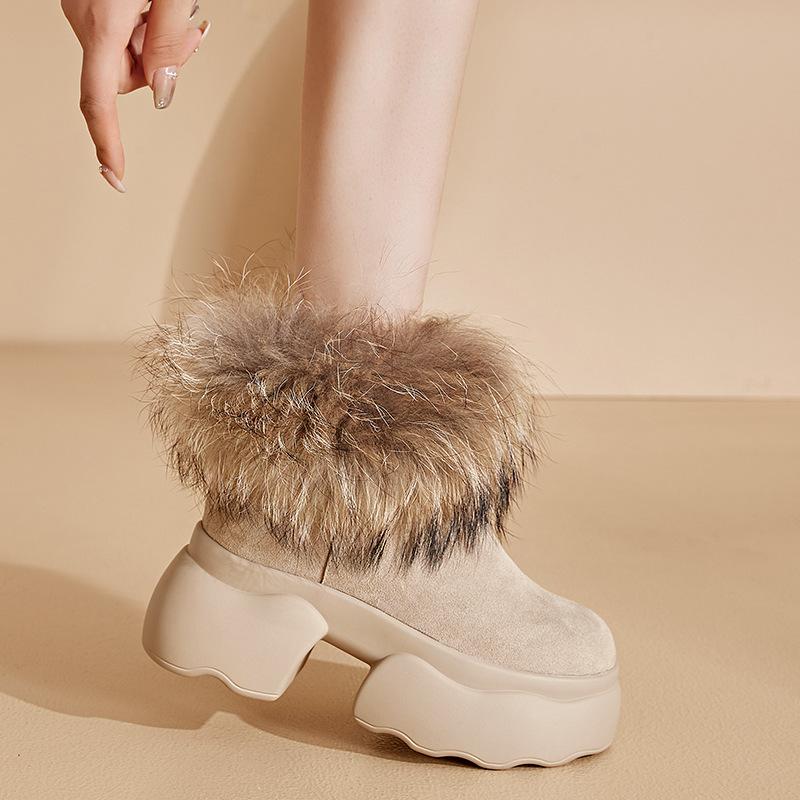

Raccoon fur thick-soled snow boots women s winter shoes winter new thickened velvet cotton boots warm short boots 39