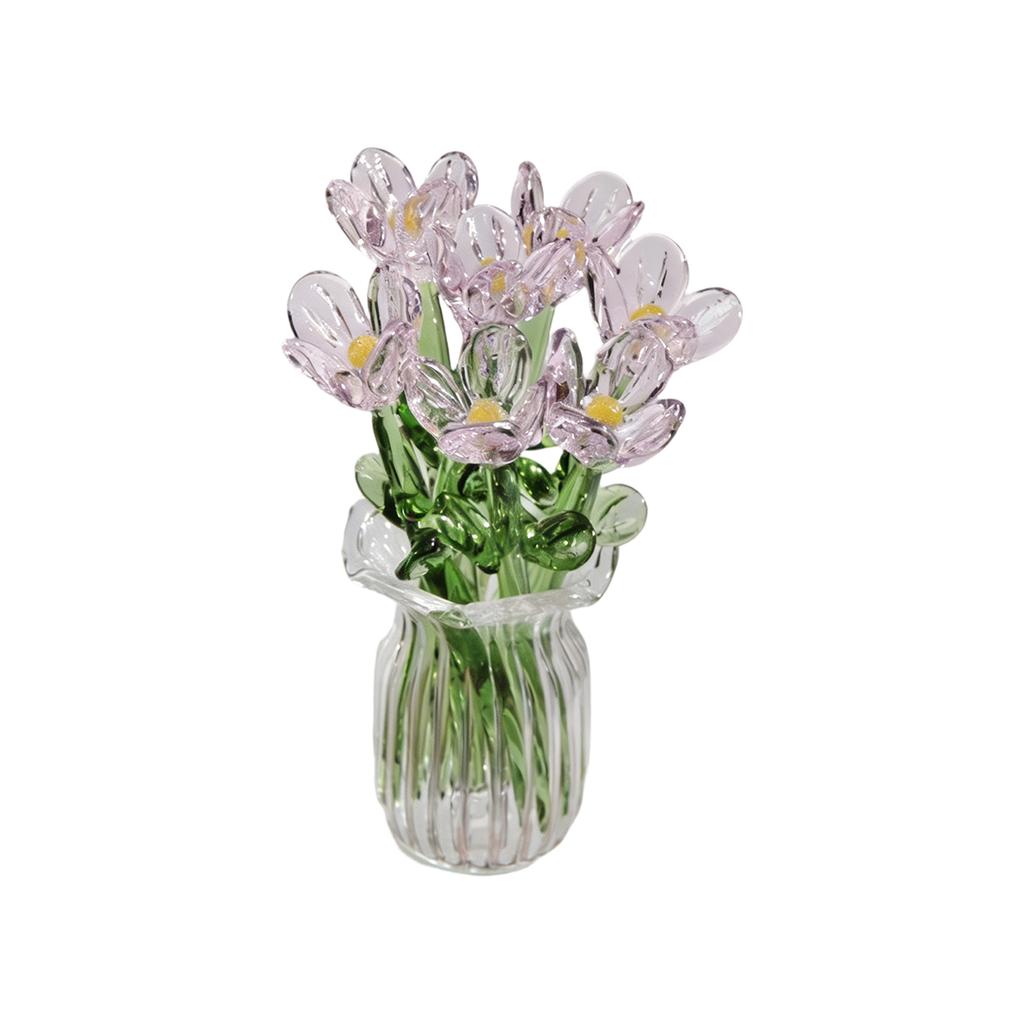 Glasblumen in Vase, Glasblumen in Vase mit Stielen, 7 Farbige Miniatur-Glasblumen, Glasblumenstrauß zum Muttertag