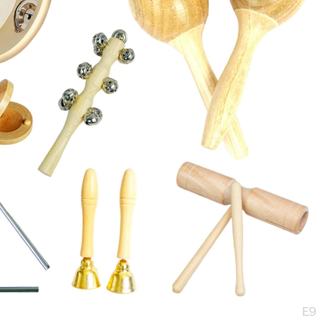5 Pieces Musical Instruments Set Educational Toy Wooden Percussion Creative Natural Wood