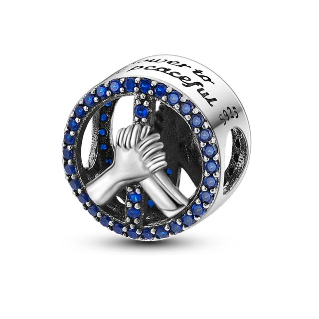 Fit Bracelet Inlaid Zircon Beads Charms 925 Silver Heart -Shape Colorful Dangle Pendants Bangle Jewelry