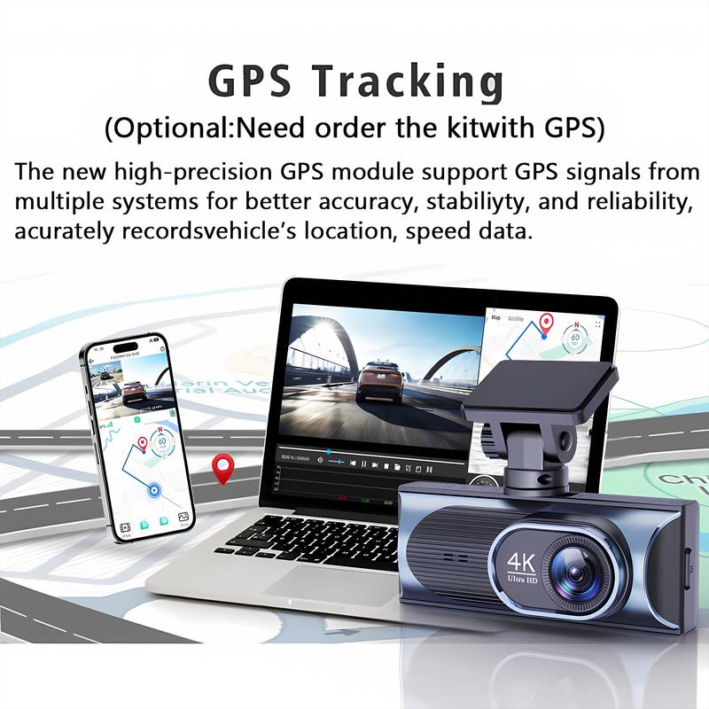 4K WIFI Dash Cam GPS 2160P Car DVR Front And 2.5K Rear Dual Lens Auto Car Camera With WDR Night Vision Black Box 24H Parking