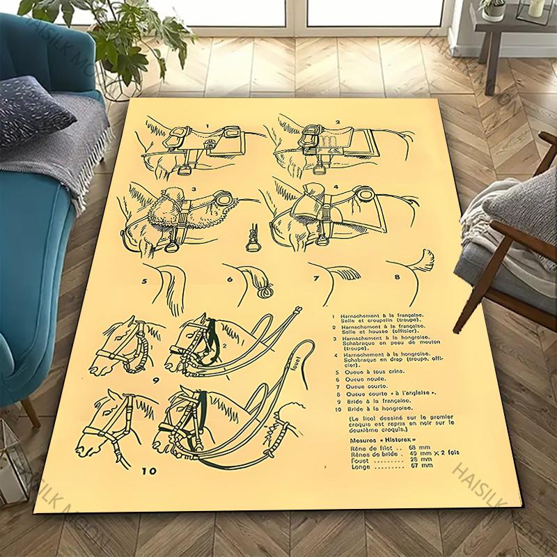 Vintage Horse Tack & Accessories Print Carpet for Living Room,Bedroom,Office Mat, Rug - Perfect Gift for Horse Equestrian Lovers