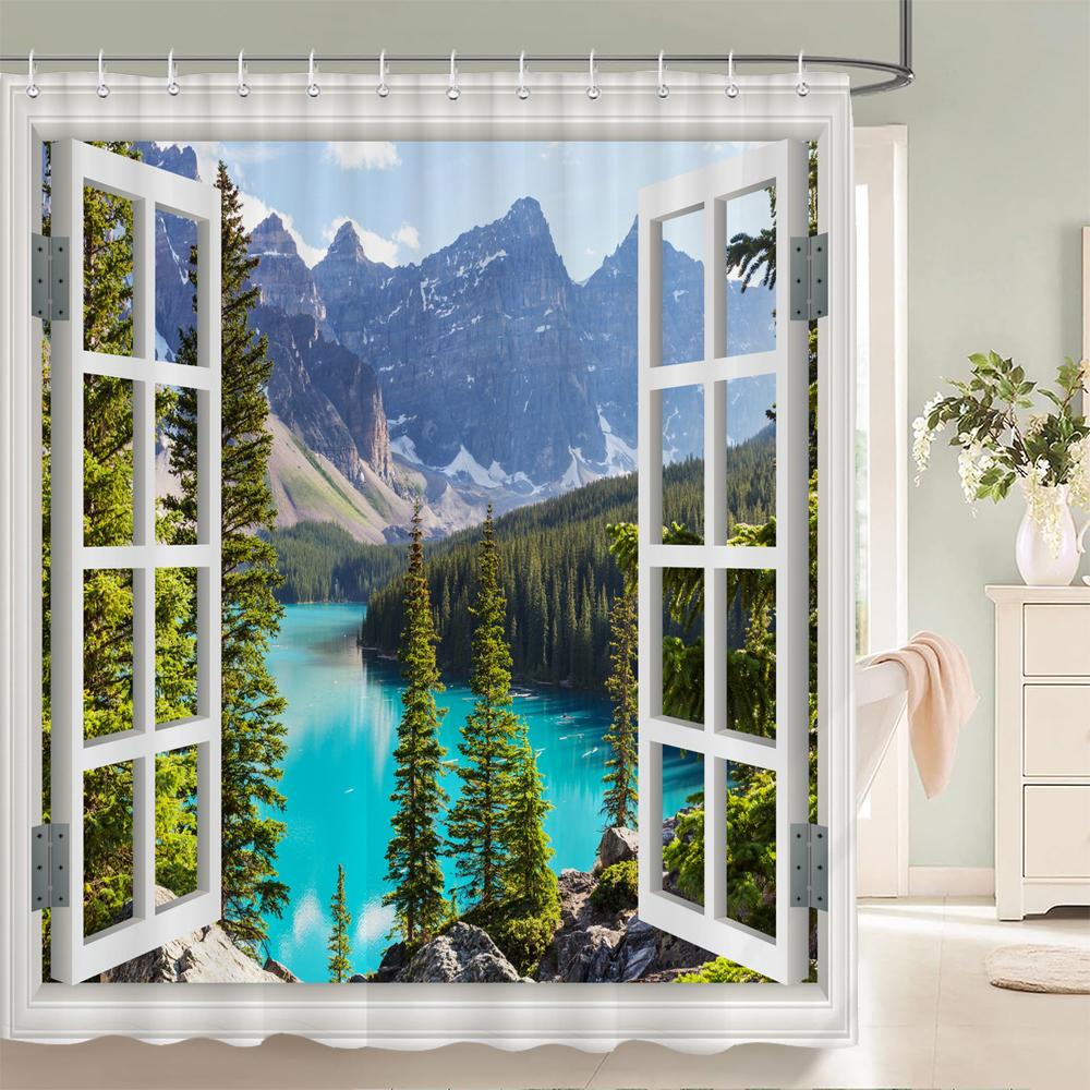 3D Prachtig Kleurrijk Bloemenlandschap Print Badkamer Waterdicht Douchegordijn Polyester Gordijn Huisdecoratie Gordijn