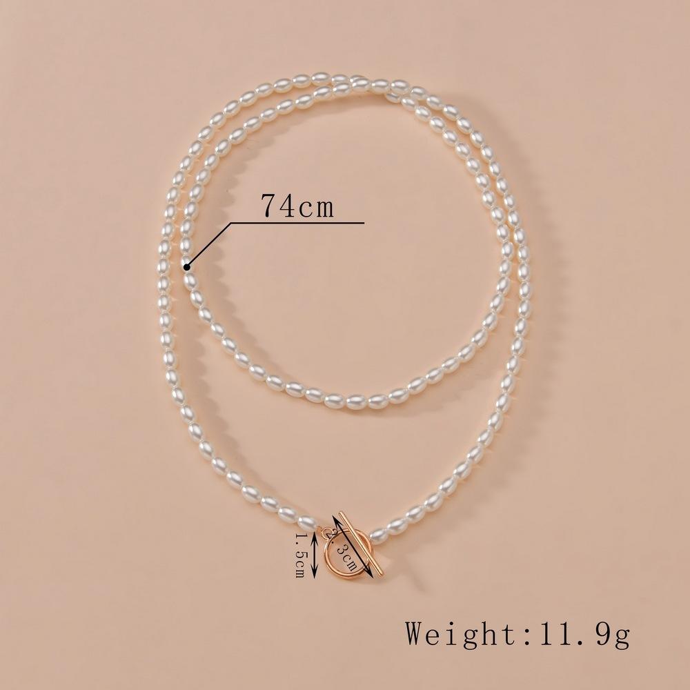 European and American Simple Imitation Pearl Multi-layer Necklace Retro Fashion Round Iron Plate OT Buckle Pendant Accessories