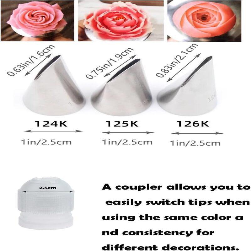 3-Piece Austin Rose Petal Piping Tips: 124K, 125K, 126K for Cream Decoration