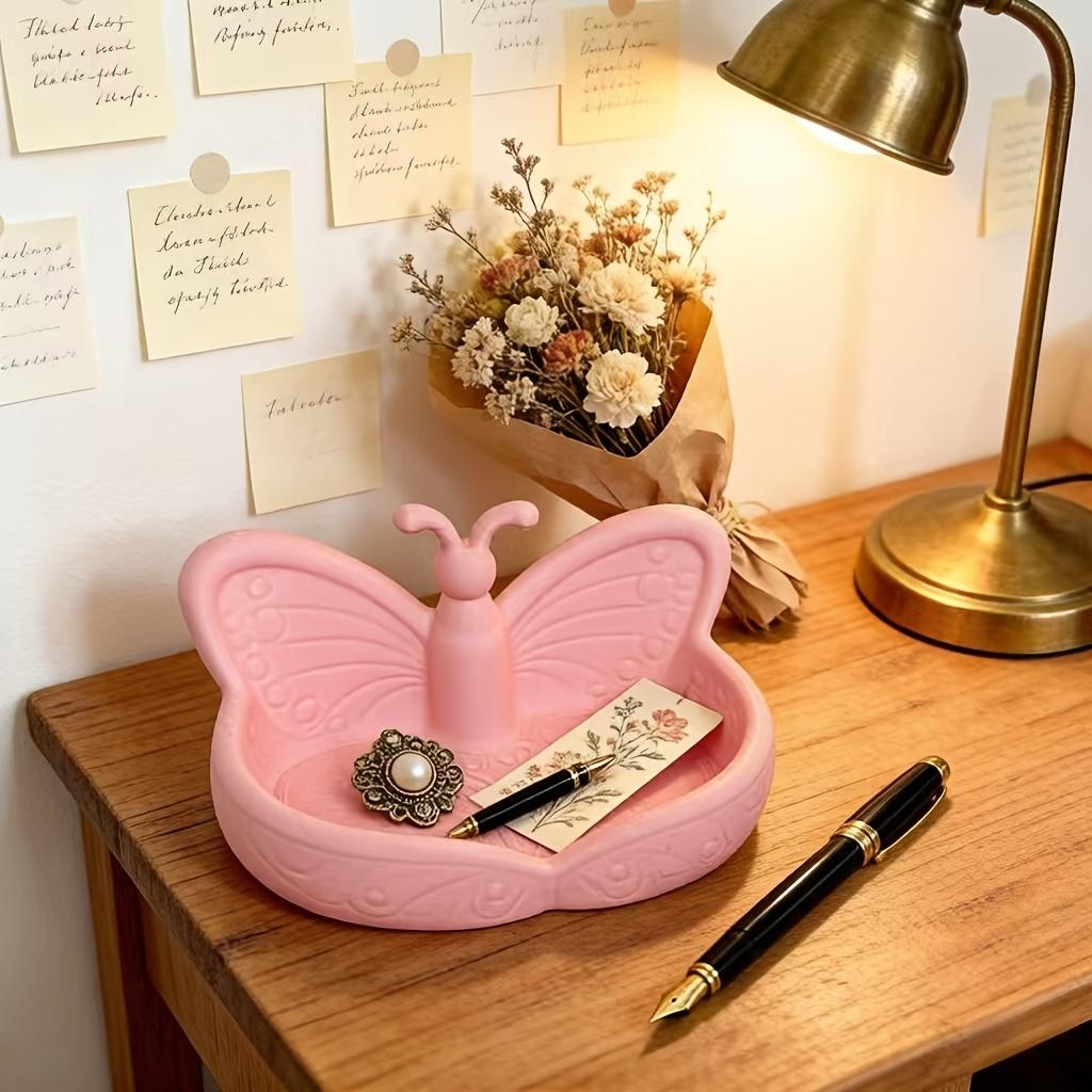 Rosa Schmetterlings Schmuckschale, Schreibtisch-Organizer für Ringe, Halsketten, Ohrringe und Armbänder, Dekorative Schale für Schminktisch