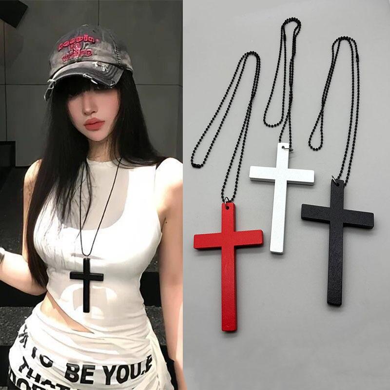Halloween Vintage Wooden Cross Choker Necklace Gothic Fun Jewelry