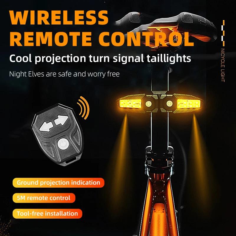 Bicycle Remote Steering Projection Taillight - 5 Modes Universal Night Safety Warning Light for Mountain/Road Bikes