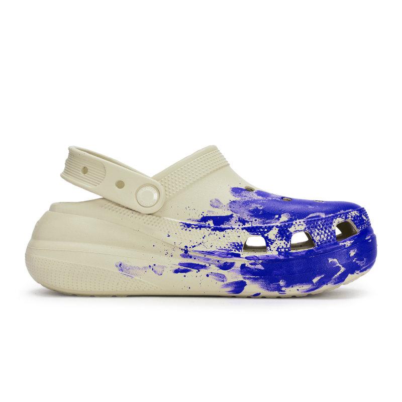 Crocs Crush Clog 811 Manufacture Addiction Scene Special Shoe Box Ink Splashing Feeling Hole Shoes Unisex Bone White Blue