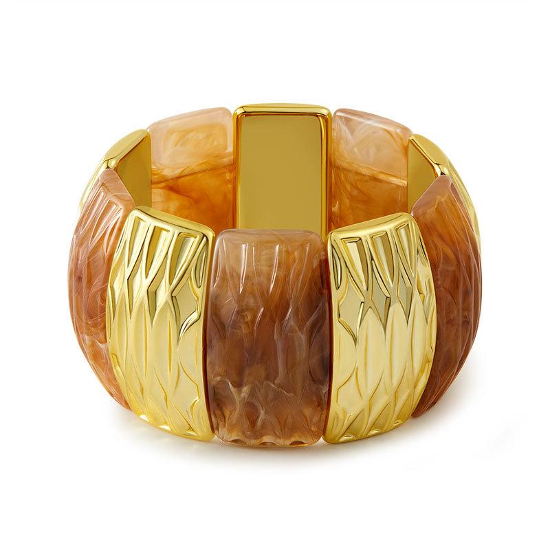 Acrylic Square Pattern Bangle for Women Elastic Rope Splicing Bracelet Geometric Irregular Wide Jewelry Gift