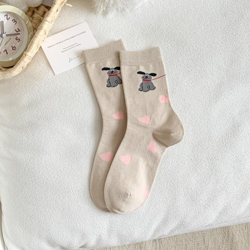 Women Socks Cartoon Cat Dog Japanese Kawaii Cute Middle Tube Socks Women Autumn and Winter Retro Long Socks