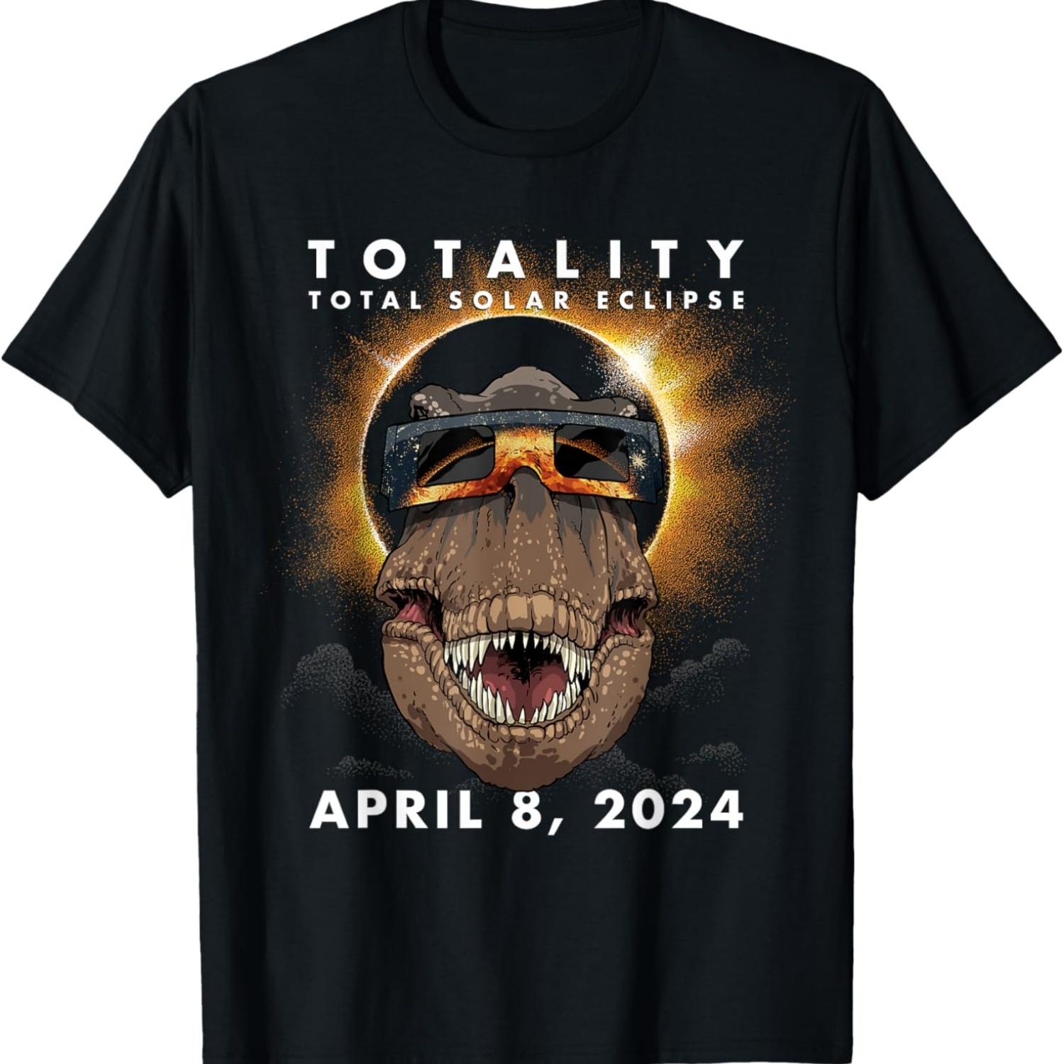 Solar Eclipse Shirt 2024 T-Rex Dino Wearing Eclipse Glasses T-Shirt S чёрный