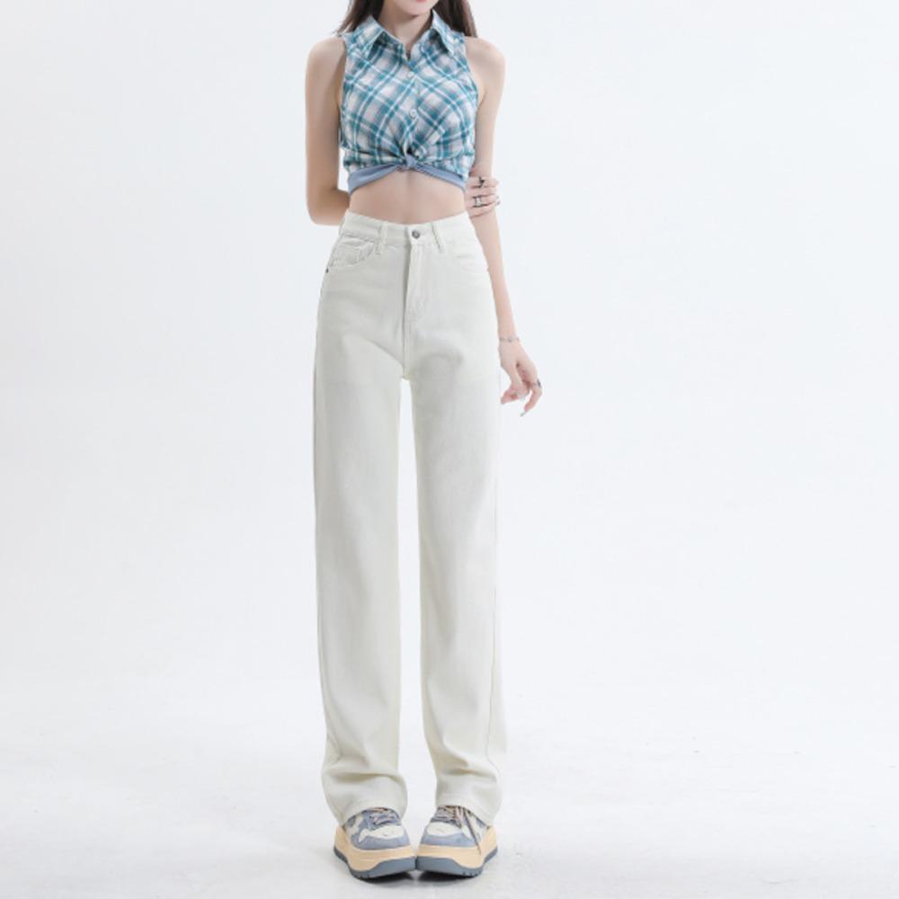 

Универсальные модные прямые джинсы женские весенне-осенние новые корейская версия ins тонкий темперамент широкие штанины джинсы-швабры 2XL белый